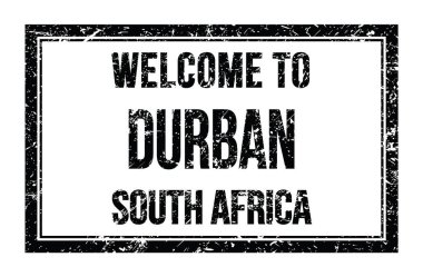 DURBAN 'a Hoşgeldiniz - Güney Afrika, siyah dikdörtgen posta puluna yazılmış kelimeler