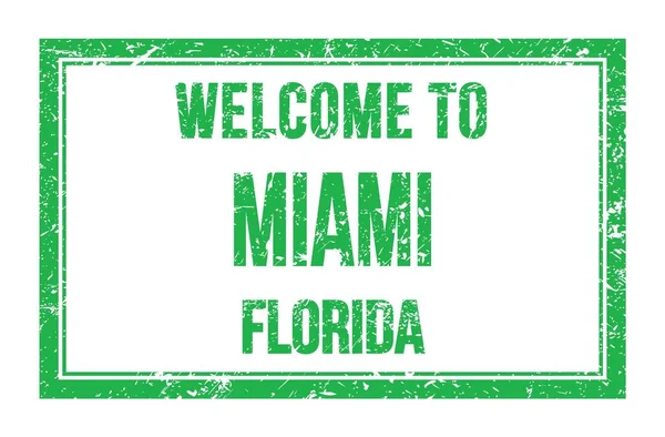 Welkom Naar Miami Florida Woorden Geschreven Groene Rechthoek Postzegel — Stockfoto