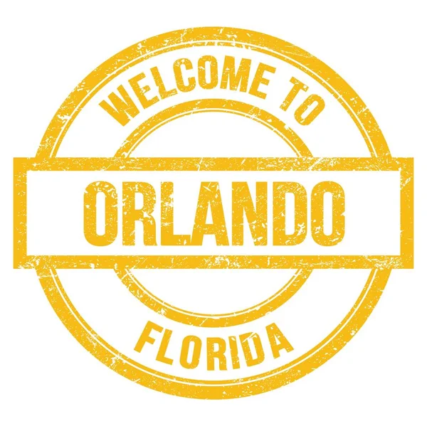 Willkommen Orlando Florida Worte Auf Gelber Runder Einfacher Briefmarke Geschrieben — Stockfoto