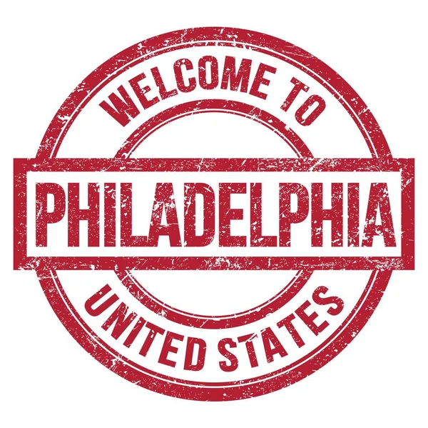 フィリップへようこそ アメリカ合衆国 赤丸シンプルな切手に書かれた言葉 — ストック写真