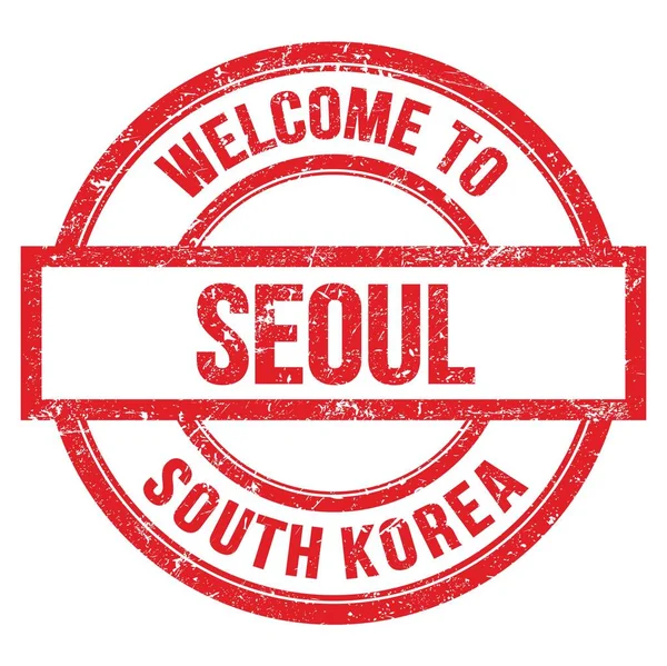 Welcome Seoul South Korea Words Written Red Simple Stamp — Stock Photo, Image