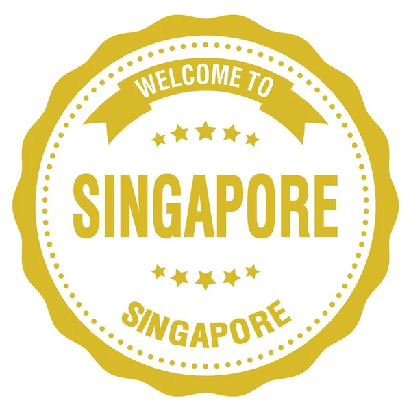 Vítejte Singaporu Singapore Slova Napsaná Žlutém Kulatém Odznaku — Stock fotografie