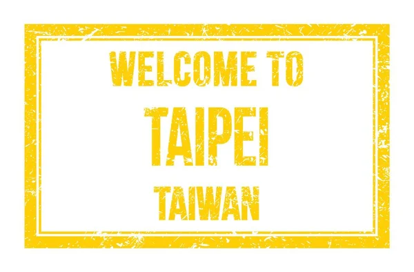 Bienvenidos Taipei Taiwan Palabras Escritas Sello Postal Rectángulo Amarillo — Foto de Stock