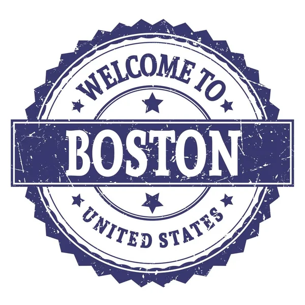 Bem Vindo Boston Estados Unidos Palavras Escritas Ziguezague Redondo Azul — Fotografia de Stock