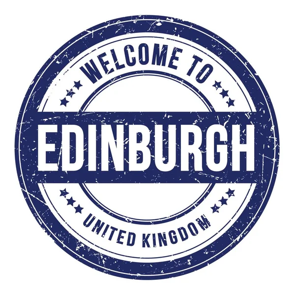 Vítejte Edinburgh Spojené Království Slova Napsaná Modrém Kulatém Razítku — Stock fotografie