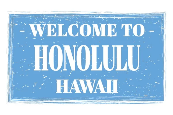 Welkom Honolulu Hawaii Woorden Geschreven Lichtblauwe Rechthoek Postzegel — Stockfoto