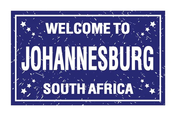 Bem Vindo Joanesburgo África Sul Palavras Escritas Carimbo Bandeira Azul — Fotografia de Stock