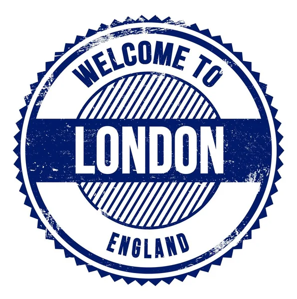 Welcome London Russian Words Written Blue Zig Zag Stamp — стоковое фото