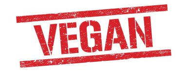 Kırmızı grungy dikdörtgen damga işareti üzerinde VEGAN metin.