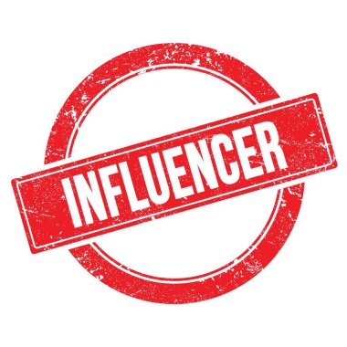 Kırmızı grungy yuvarlak vintage pul üzerinde INFUENCER metin.