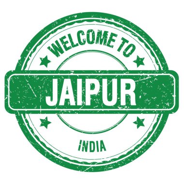 JAIPUR 'a Hoşgeldiniz - Hindistan, yeşil grungy pulu üzerine yazılmış kelimeler