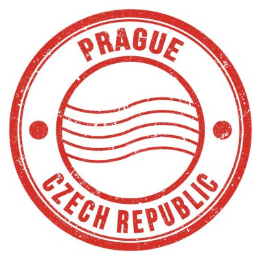 PRAG - CZECH Cumhuriyet, kırmızı yuvarlak posta pulu üzerine yazılmış kelimeler