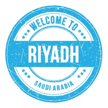 RIYADH 'e Hoşgeldiniz - SAUDI ARABIA, mavi yuvarlak bozuk para damgası üzerine yazılmış kelimeler