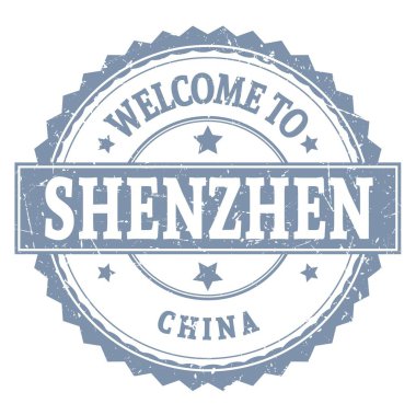 SHENZHEN 'e Hoşgeldiniz - ÇİN, Gri yuvarlak zig zag damgası üzerine yazılmış kelimeler