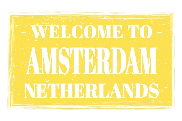 Bienvenue Amsterdam Pays Bas Mots Écrits Sur Timbre Poste Rectangle — Photo