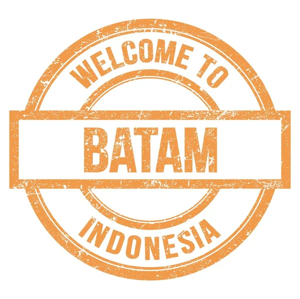 Üdvözöljük Batam Indonázia Szavak Írt Barna Kerek Egyszerű Bélyegző — Stock Fotó