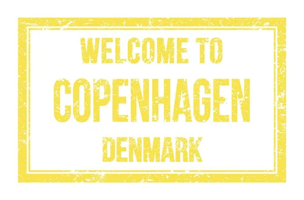 Bem Vindo Copenhagen Dinamarca Palavras Escritas Retângulo Amarelo Selo Postal — Fotografia de Stock