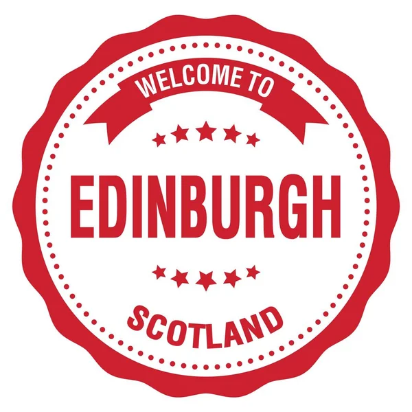 Vítejte Edinburgh Scotsko Slova Napsaná Červeném Kulatém Odznaku — Stock fotografie