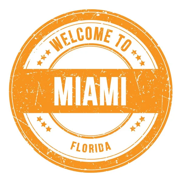 Welcome Miami Florida Wyrazy Pomarańczowym Znaczku Okrągłej Monety — Zdjęcie stockowe