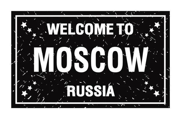 Bienvenue Moscou Russie Mots Écrits Sur Timbre Drapeau Rectangle Noir — Photo