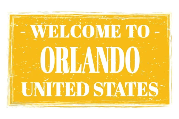 オランダへようこそ アメリカ合衆国 ワードは黄色の長方形のポストスタンプに書かれて — ストック写真