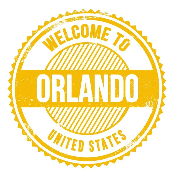 Vítejte Orlanda Spojené Státy Slova Napsaná Žlutém Klikatém Razítku — Stock fotografie
