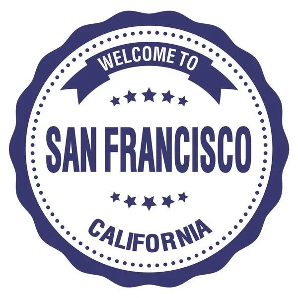 サンフランシスコへようこそ California Words Writed Blue Bagdge Stamp — ストック写真