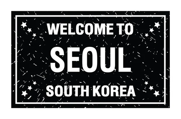 Bem Vindo Seoul Coreia Sul Palavras Escritas Carimbo Bandeira Retângulo — Fotografia de Stock