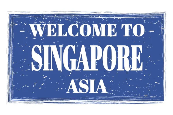 Welkom Singapore Azie Woorden Geschreven Blauwe Rechthoek Postzegel — Stockfoto