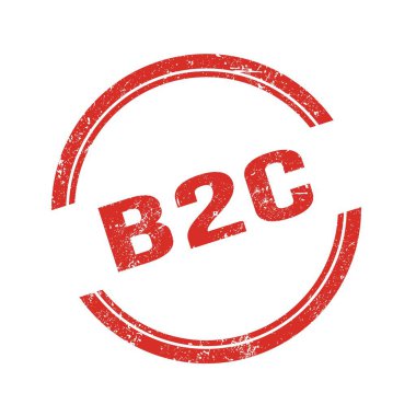 Kırmızı grungy vintage yuvarlak pulu üzerine yazılmış B2C metni.