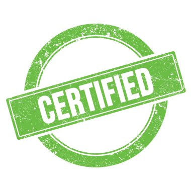 Yeşil grungy yuvarlak vintage pul üzerinde CERTIFIED metin.