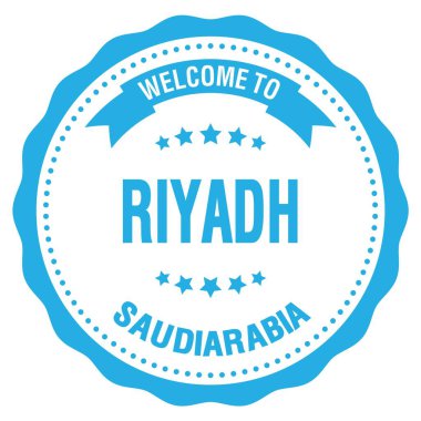 RIYADH 'e Hoşgeldiniz - SAUDI ARABIA, mavi yuvarlak rozet damgası üzerine yazılmış kelimeler