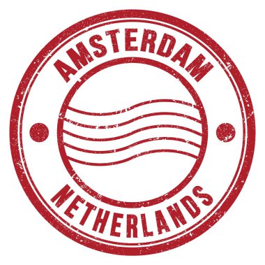 AMSTERDAM - NETHERLANDS, kırmızı yuvarlak posta puluna yazılmış kelimeler
