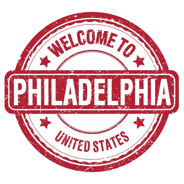 Bienvenue Philadelphie États Unis Mots Écrits Sur Timbre Grunge Rouge — Photo