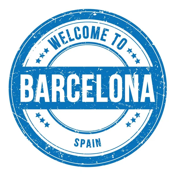 Welcome Barcelona Spain Words Written Blue Coin Stamp — Stock Photo, Image