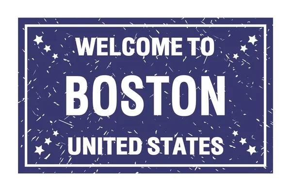 Bem Vindo Boston Estados Unidos Palavras Escritas Carimbo Bandeira Retângulo — Fotografia de Stock