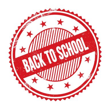 Kırmızı grungy zig zag kenarları yuvarlak mühür üzerine yazılmış OKULU metne geri dön.