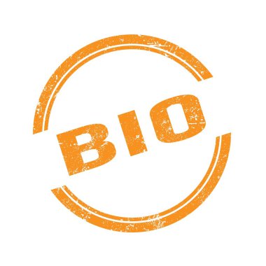 Turuncu grungy vintage yuvarlak pulla yazılmış BIO metni.