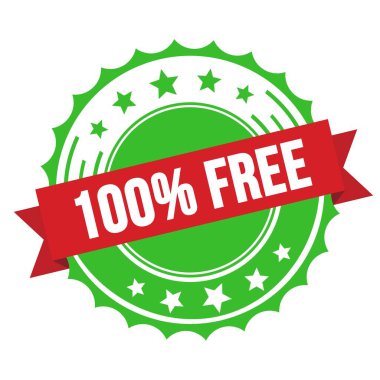 Kırmızı yeşil rozet damgasında% 100 özgür yazı.