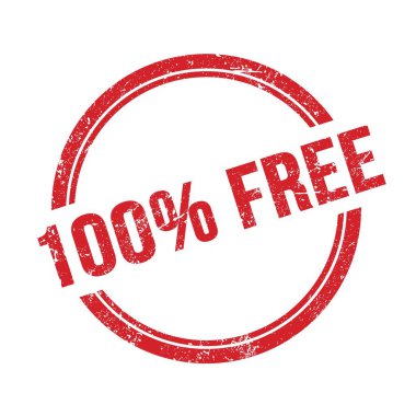 % 100 özgür metin kırmızı grungy vintage yuvarlak pul üzerine yazılmış.