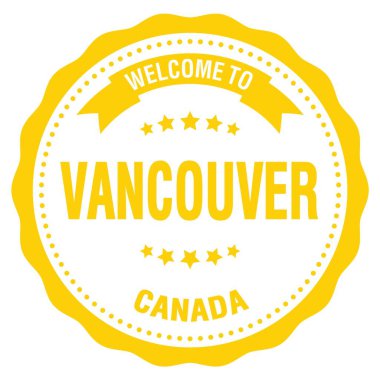 VANCOUVER 'a Hoşgeldiniz - Kanada, sarı yuvarlak rozet damgası üzerine yazılmış kelimeler