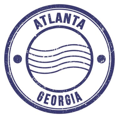 ATLANTA - GEORGIA, mavi yuvarlak posta damgası üzerine yazılmış kelimeler