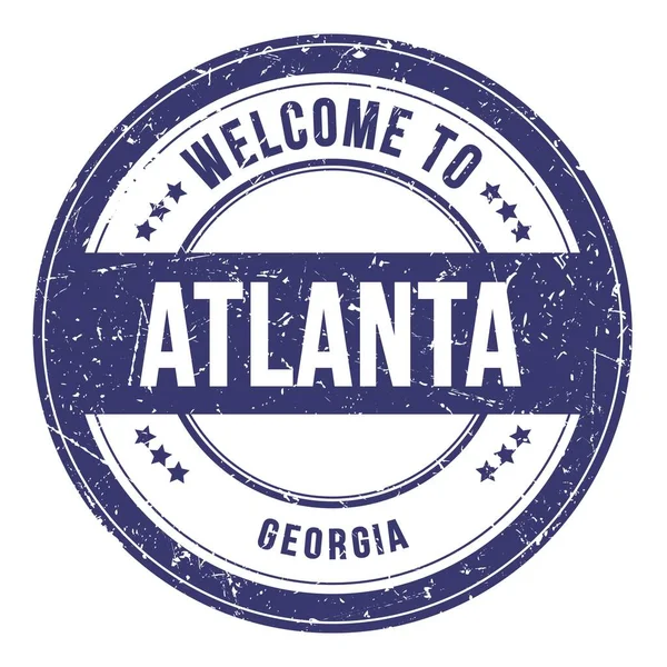 Vítejte Atlanty Georgia Slova Napsaná Modrém Kulatém Razítku — Stock fotografie