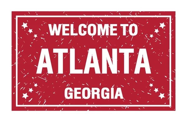 Welcome Atlanta Georgia Words Written Red Rectangle Flag Stamp — Stock Photo, Image