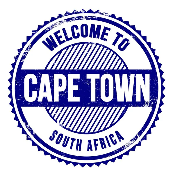 欢迎来到Cape Town South Africa Words Written Blue Zig Zag Stamp — 图库照片