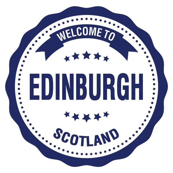 Vítejte Edinburgh Scotsko Slova Napsaná Modrém Kulatém Odznaku — Stock fotografie