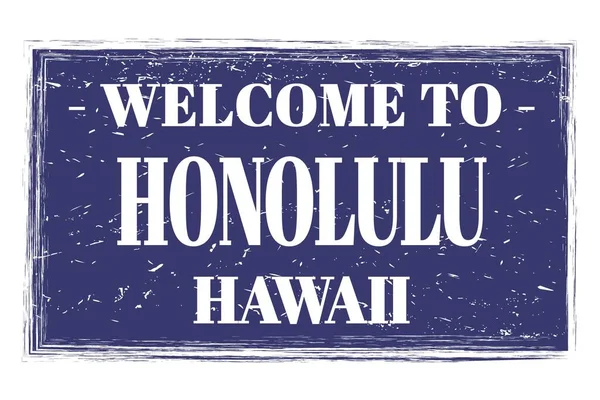 Welkom Honolulu Hawaii Woorden Geschreven Blauwe Rechthoek Postzegel — Stockfoto