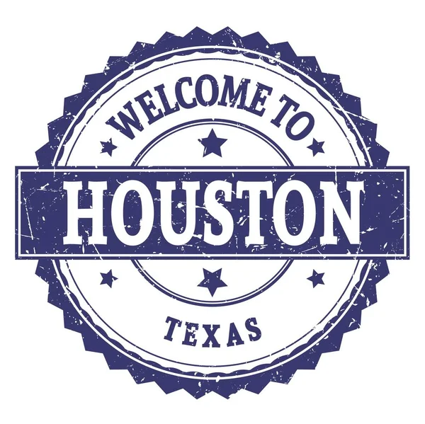Bienvenue Houston Texas Mots Écrits Sur Timbre Zig Zag Rond — Photo
