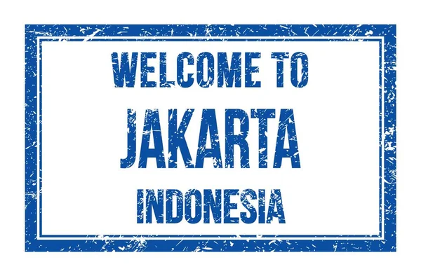 Bienvenidos Jakarta Indonesia Palabras Escritas Azul Rectángulo Sello Postal — Foto de Stock