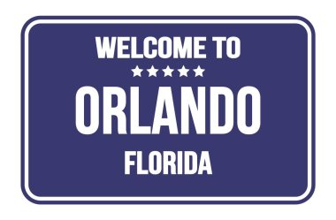 Orlando 'ya hoş geldiniz - Florida, mavi dikdörtgen sokak levhası üzerinde